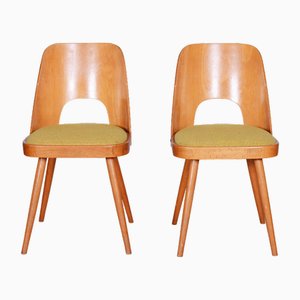 Mid-Century Czech Brown and Yellow Beech Chairs attributed to Oswald Haerdtl, 1950s, Set of 4
