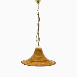 Lámpara colgante vintage de bambú, años 70