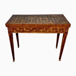 Tavolo da gioco in legno pregiato intarsiato, fine XIX secolo
