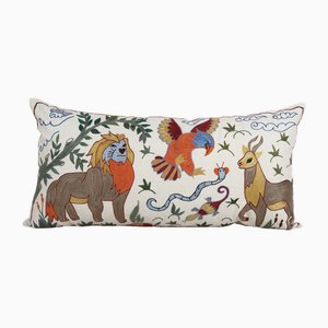 Handmade Suzani Cushion Cover with Deer, Lion, Bird and Snake Motifs