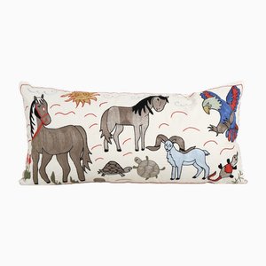 Vintage Animal Pictorial Suzani Cushion Cover