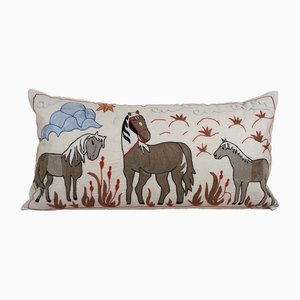 Vintage Cotton Suzani Cushion Cover with Animal Pattern