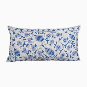 Suzani Blue Animal Cushion Cover with Floral Motifs, Bukhara