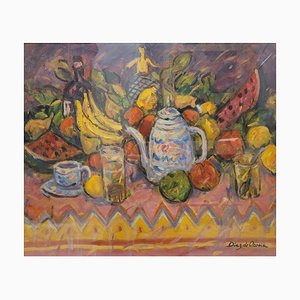 Roberto Díaz de Orosia, Bodegón con frutas, años 60, Óleo sobre lienzo