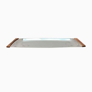 Mid-Century Danish Stainless Steel and Teak Tray from Lundtofte Denmark, 1960s
