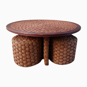 Rope Coffee Table and Stools, 1970s, Set of 5