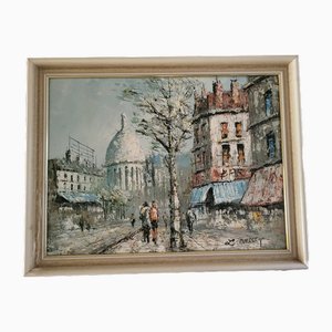 Louis Basset, Paris Street, 1960s, Mixed Media on Canvas, Framed