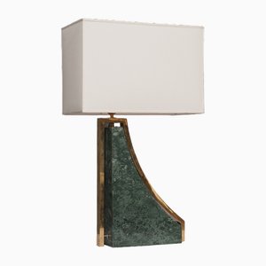 Lampada da tavolo in marmo verde e ottone, Italia, inizio XXI secolo