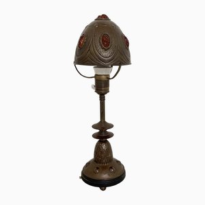 Lampada da tavolo Art Déco in ottone e vetro, 1930