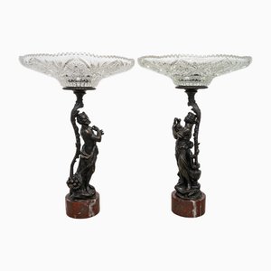 Patinated Bronze Centerpieces with Red Griotte de Campan Marble Bases, 19th Century, Set of 2