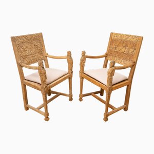 Neo-Gothic Ceremonial Armchairs in Walnut, 19th Century, Set of 2