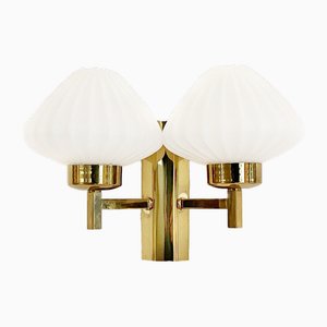 Swedish Double Wall Light in Brass and Glass, 1960s