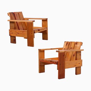 Sedie da bambino in legno di pino nello stile di Gerrit Rietveld, anni '80, set di 2