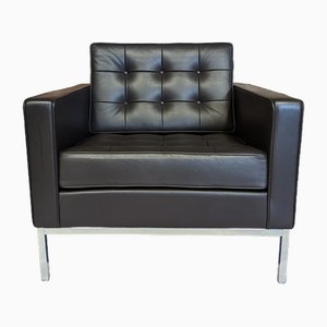 Leather Armchair with Chromed Legs by Florence Knoll