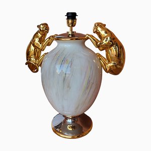 Vergoldete Mid-Century Porzellan Tischlampe von Antica Athena, Italien