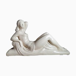 French Art Deco Ceramic Statue by Charles Lemanceau for Saint Clement, 1925