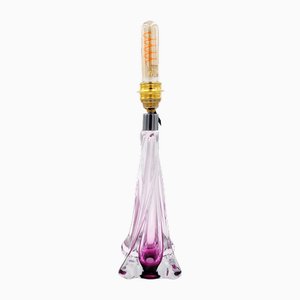 Transparente & violette Tischlampe von Val Saint Lambert