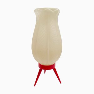 Lámpara de mesa trípode atómica era espacial en forma de tulipán rojo de Hercules, años 60