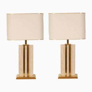 Vintage Marble Table Lamps in Travertine by Alberto Giacometti, 1970s, Set of 2