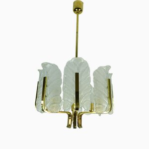 Lámpara colgante Mid-Century de latón y vidrio, años 70