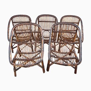 Fauteuils en Rotin, 1950s, Set de 5