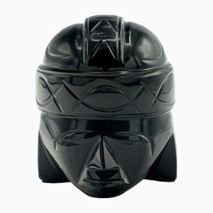 Small Vintage Chinese Obsidian Warrior Bust, 1950s