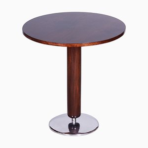 Petite Table Ronde Art Déco en Noyer et Chrome par Jindrich Halabala, République Tchèque, 1930s