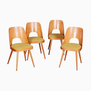 Mid-Century Czech Brown and Yellow Beech Chairs by Oswald Haerdtl, 1950s, Set of 4