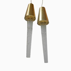 Scandinavian Modern Glass & Brass Icicle Pendant Lamps from Atelje Engberg, Set of 2