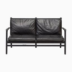 Two-Seater Sofa in Black Leather and Oak by Space Copenhagen for Stellar Works, 2018