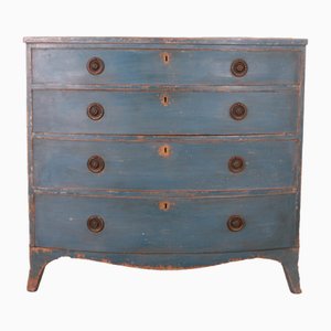 English Bow Front Painted Pine Chest of Drawers, 19th Century