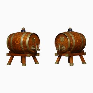 Oak Brass Bound Spirit Barrels, 1890s, Set of 2