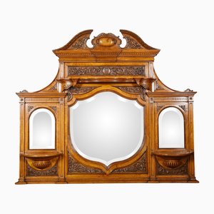 Carved Pollard Oak Overmantel Mirror