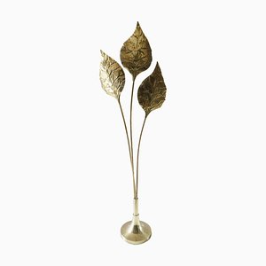 Italian Leaf Shaped Floor Lamp in Brass with Three Lights, 1970s