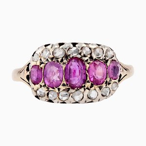 18 Karat Rubin Diamanten Gelbgold Silberring, 19. Jh.