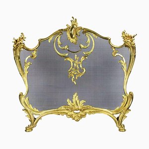 Louis Xv Style Fireplace Screen in Gilded Bronze with Metal Protective Mesh