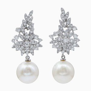 18 Karat White Gold Dangle Earrings, Set of 2