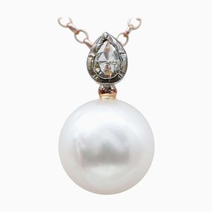 Pearl, Diamonds, Rose Gold and Silver Pendant Necklace, 1960s
