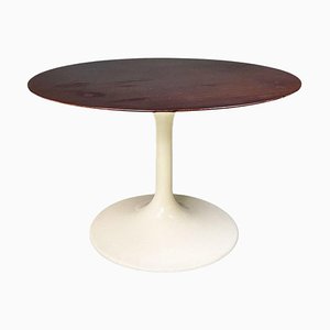 Space Age Italian White Cream Plastic & Wood Round Dining Table, 1970s