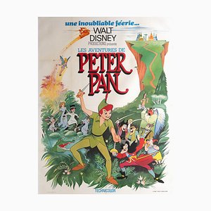 Póster de la película Peter Pan Grande francés de Disney, años 70