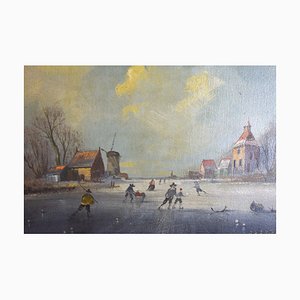 Dutch Artist, Winter Scene, Oil on Panel, Framed