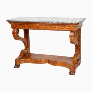 Antique French Carlo X Console Table with Gray Marble Top, 1800s