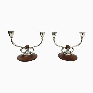 Danish Silver 2-Light Candelabras attributed to A. Dragsted for Johannes Siggaard, 1943, Set of 2