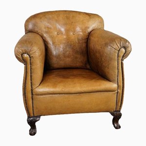 Fauteuil Antique en Cuir Marron