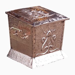 Caja de leña y carbón de cobre Arts & Crafts, década de 1890