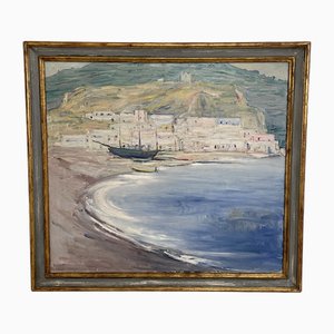 French Artist, Seaside Scene, 1941, Oil on Canvas, Framed