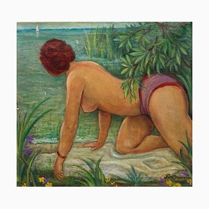 Jules Gaillepand, La Baigneuse Inquiète, 1932, óleo sobre lienzo