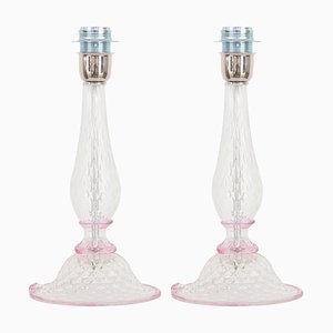 Italian Table Lamps in Transparent Murano Glass, 2000s, Set of 2
