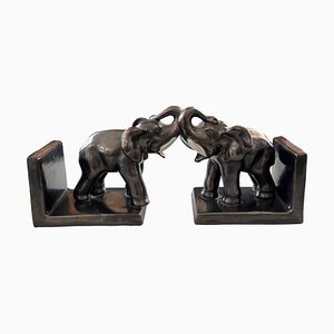 Serre-Livres Elefant en Céramique, 1930s, Set de 2