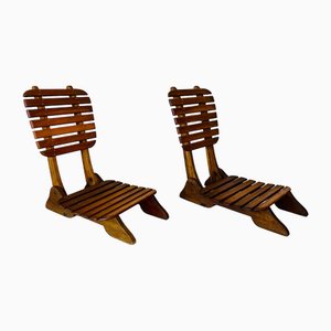 Vintage Slatted Folding Chairs, 1950s, Set of 2